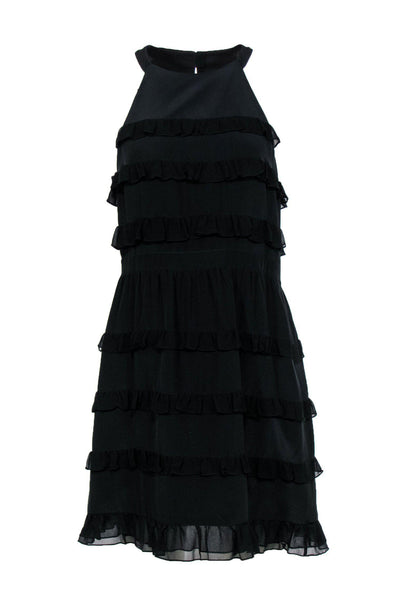 Scoop Neck Cocktail Vintage Tiered Cutout Hidden Back Zipper Sleeveless Little Black Dress/Party Dress With Ruffles