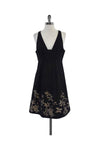 V-neck Sleeveless Floral Print Hidden Back Zipper Pleated Dress