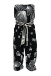 Strapless Belted Straight Neck General Print Sleeveless Jumpsuit