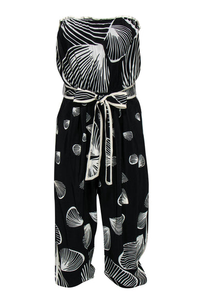 Strapless Belted General Print Straight Neck Sleeveless Jumpsuit
