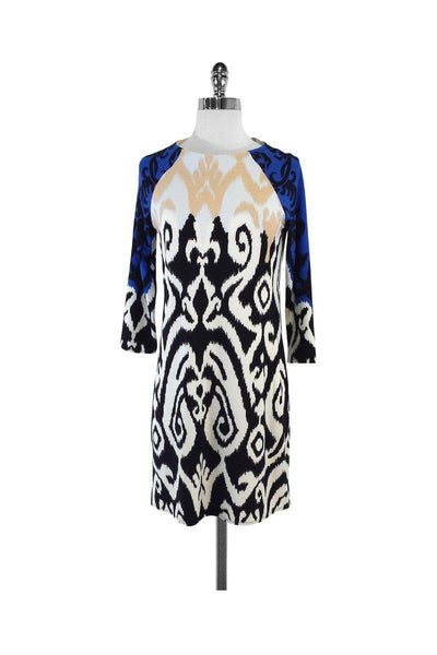 General Print Long Sleeves High-Neck Polyester Dress