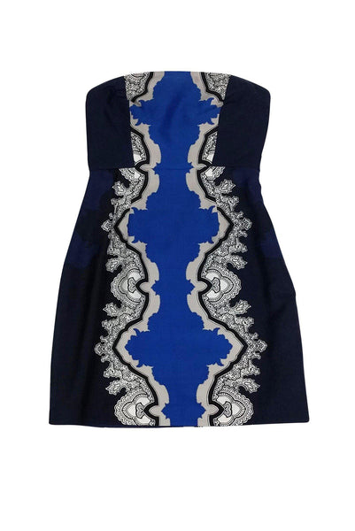 Strapless Side Zipper Paisley Print Dress