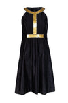 Tall A-line Pleated Sequined High-Neck Little Black Dress