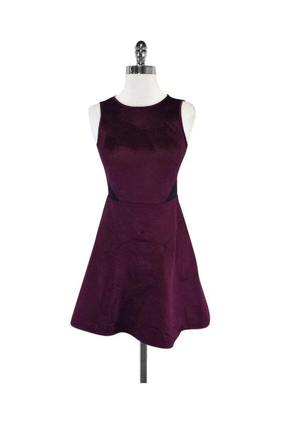 Hidden Back Zipper Mesh Flared-Skirt Sleeveless Velvet Dress