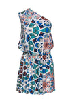 General Print One Shoulder Sleeveless Elasticized Dropped Waistline Beach Dress