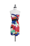 Strapless Hidden Side Zipper Gathered General Print Empire Waistline Sweetheart Dress