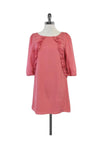 3/4 Sleeves Shift Button Closure Dress With Ruffles