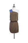 One Shoulder Elasticized Waistline Beaded Hidden Side Zipper Draped Bubble Dress Silk Dress