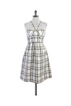 Empire Waistline Pocketed Hidden Side Zipper Belted Plaid Print Dress