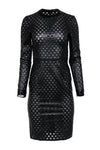 Sexy Silk Long Sleeves Back Zipper Slit Fitted Leather Trim Crew Neck Polka Dots Print Evening Dress