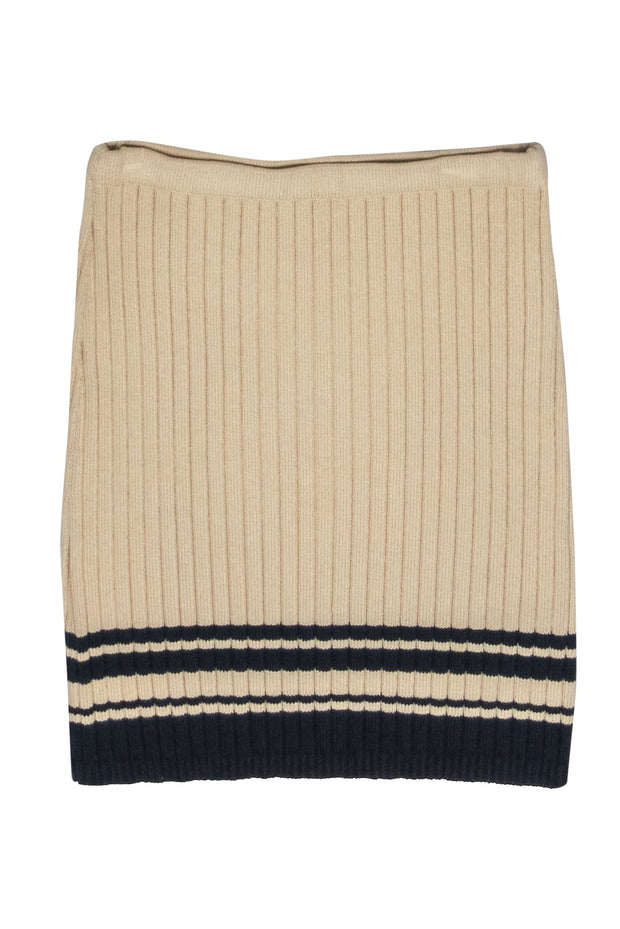 Tory Burch - Beige & Navy Ribbed Knit Sweater Skirt w/ Striped Trim Sz –  Current Boutique