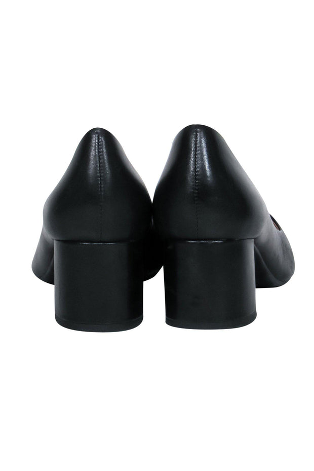 Tory Burch - Black Leather Block Heel Pumps w/ Logo Buckle Sz 9 – Current  Boutique