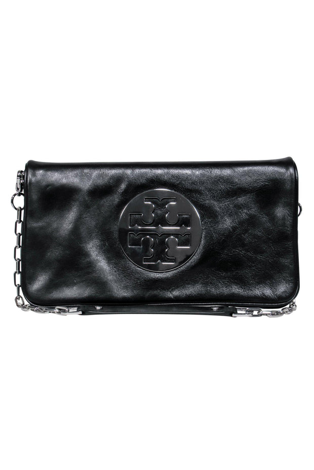 Tory Burch - Black Leather Convertible Shoulder Bag w/ Silver Logo –  Current Boutique