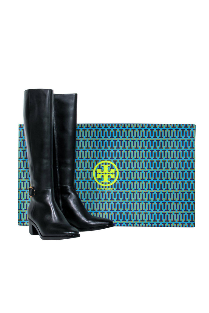 Tory Burch - Black Leather Heeled “Marsden” Riding Boots w/ Buckle Sz –  Current Boutique
