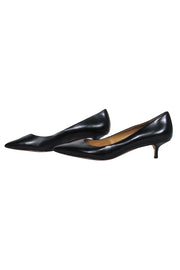 Tory Burch - Black Leather Pointed Toe Kitten Heel Pumps Sz  – Current  Boutique
