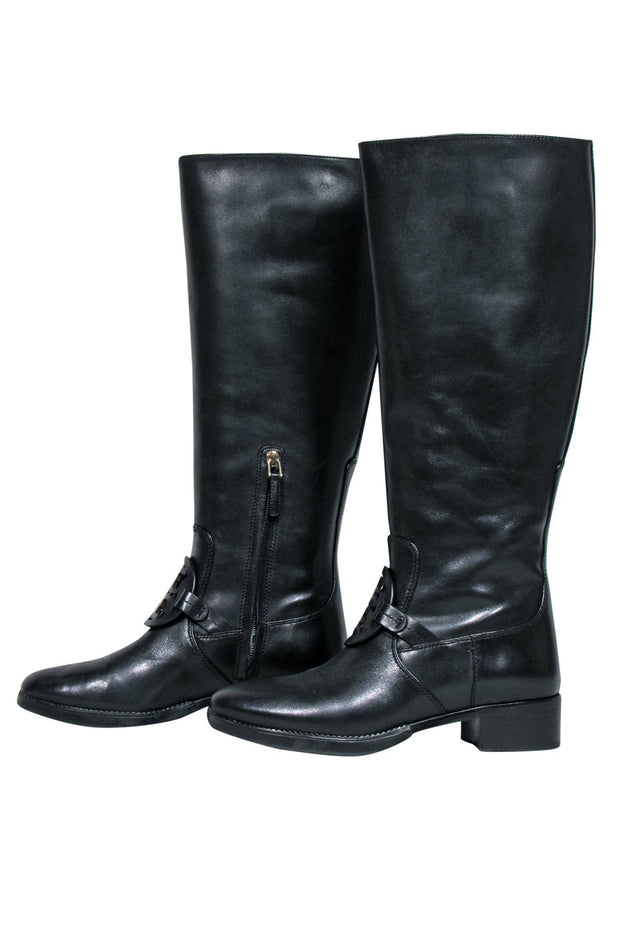 Tory Burch - Black Leather Riding Boots w/ Emblem Strap Sz 7 – Current  Boutique