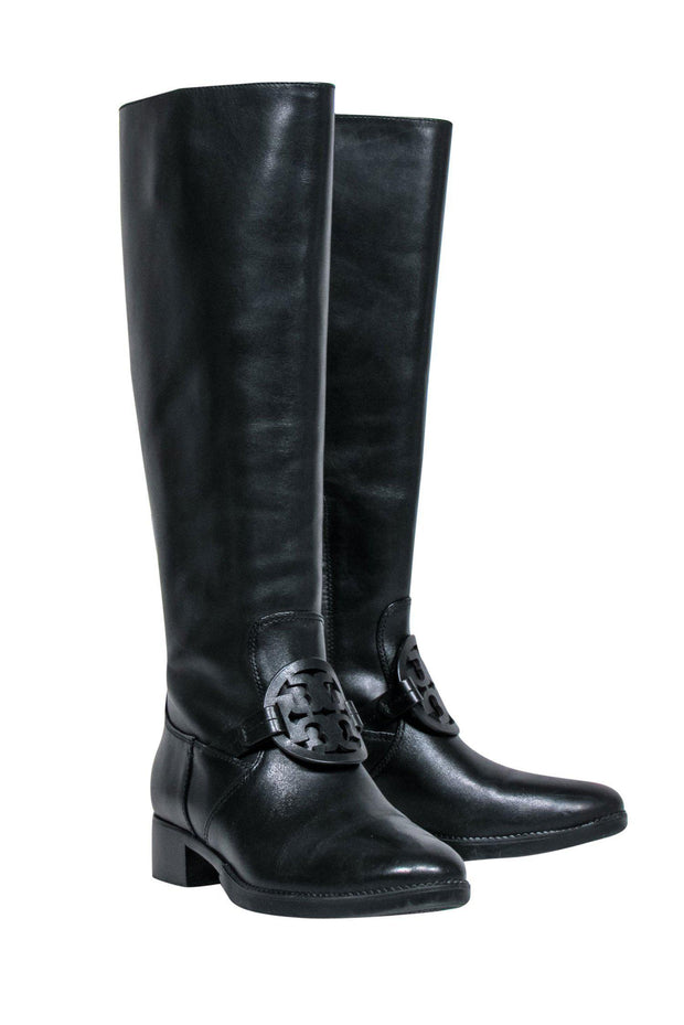 Tory Burch - Black Leather Riding Boots w/ Emblem Strap Sz 7 – Current  Boutique