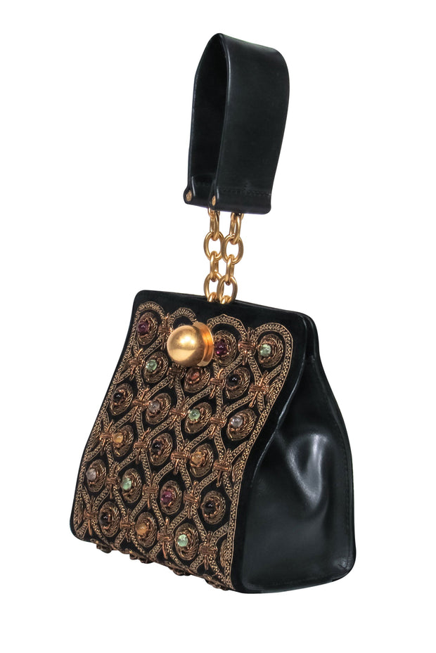 Tory Burch - Black Leather & Velvet Mini “Darcy” Handbag w/ Gold Beadi –  Current Boutique