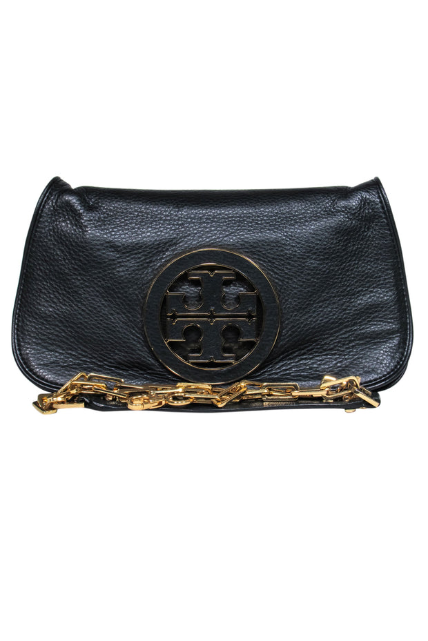 Tory Burch - Black Leather w/ Gold Chain Crossbody Clutch – Current Boutique