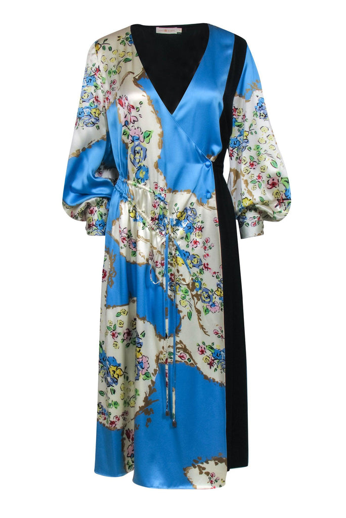 Tory Burch - Blue & Black Color Block Long Sleeve Drawstring Dress Sz –  Current Boutique