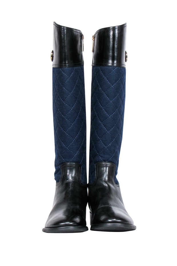 Tory Burch - Blue & Black Leather Quilted Riding Boots Sz 9 – Current  Boutique