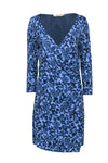 Plunging Neck 3/4 Sleeves Faux Wrap Floral Print Dress
