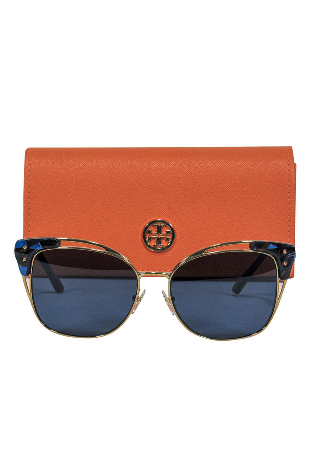 Tory Burch - Blue & Gold Marbled Wayfarer-Style Sunglasses – Current  Boutique