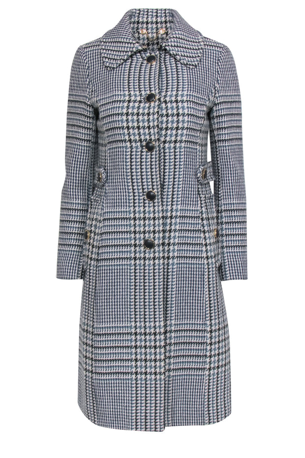 Tory Burch - Blue, Green & Cream Houndstooth Longline Wool Blend Coat –  Current Boutique