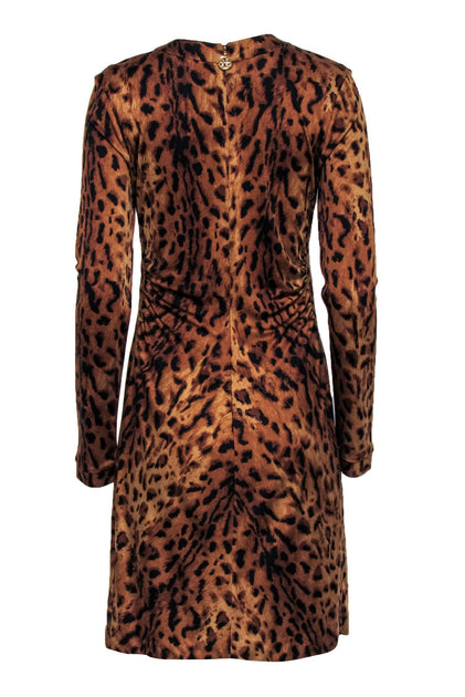 Tory Burch - Brown & Black Leopard Print Ruched Silk Midi Dress Sz M –  Current Boutique