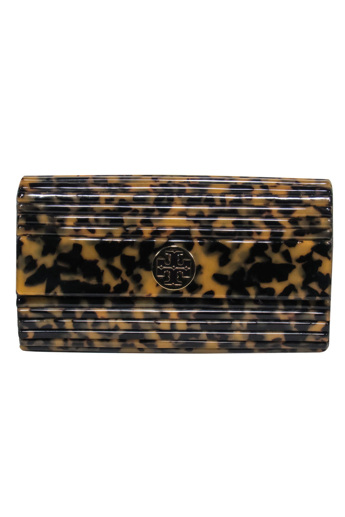 Tory Burch - Brown & Black Leopard Print Textured Acrylic Fold-Over Cl –  Current Boutique