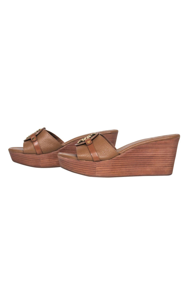 Tory Burch - Brown Pebbled Leather Open Toe Wooden 
