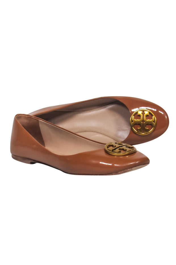 Tory Burch - Caramel Patent Leather Ballet Flats w/ Gold-Toned Emblem –  Current Boutique