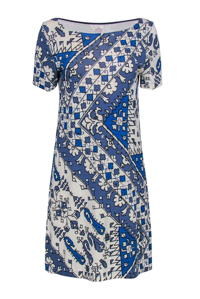 Tory Burch - Cream & Blue Bohemian Print Cotton T-Shirt Dress Sz M –  Current Boutique