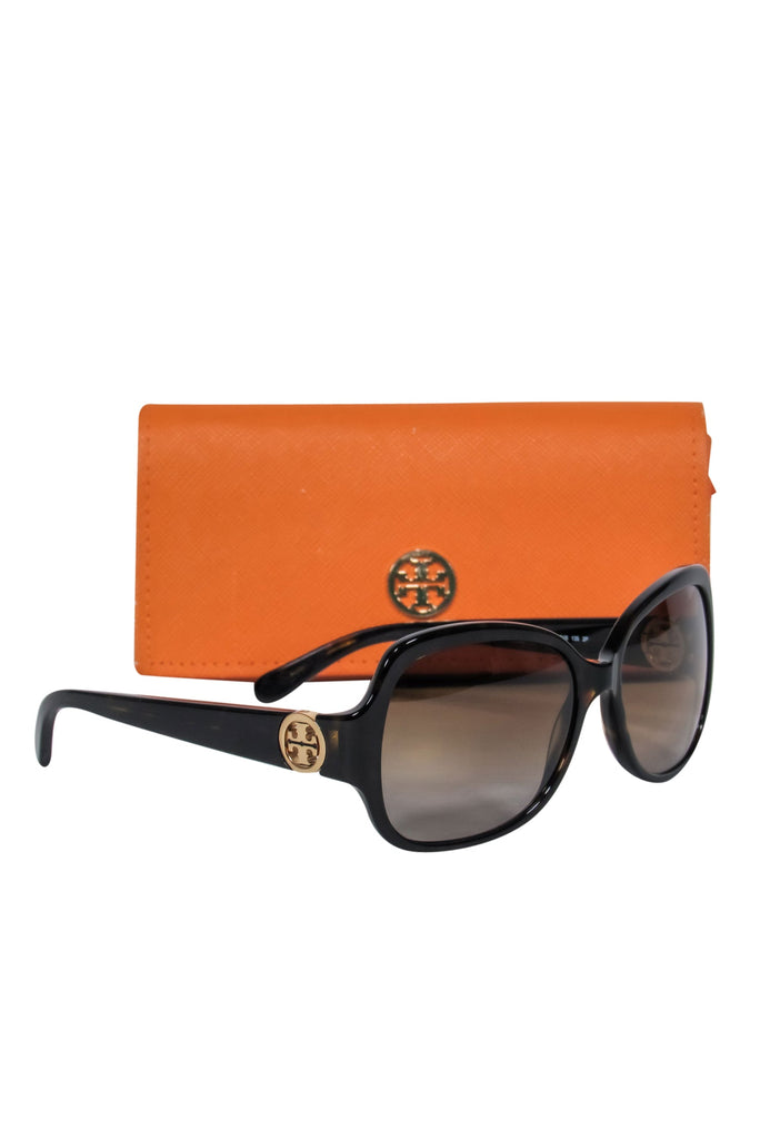 Tory Burch - Dark Brown Tortoise Shell Sunglasses w/ Logo Hardware –  Current Boutique
