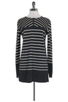 Sweater Long Sleeves Striped Print Slit Wool Round Neck Tunic