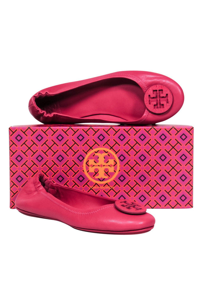 Tory Burch - Hot Pink Leather “Minnie” Ballet Flats w/ Logo Sz 9 – Current  Boutique