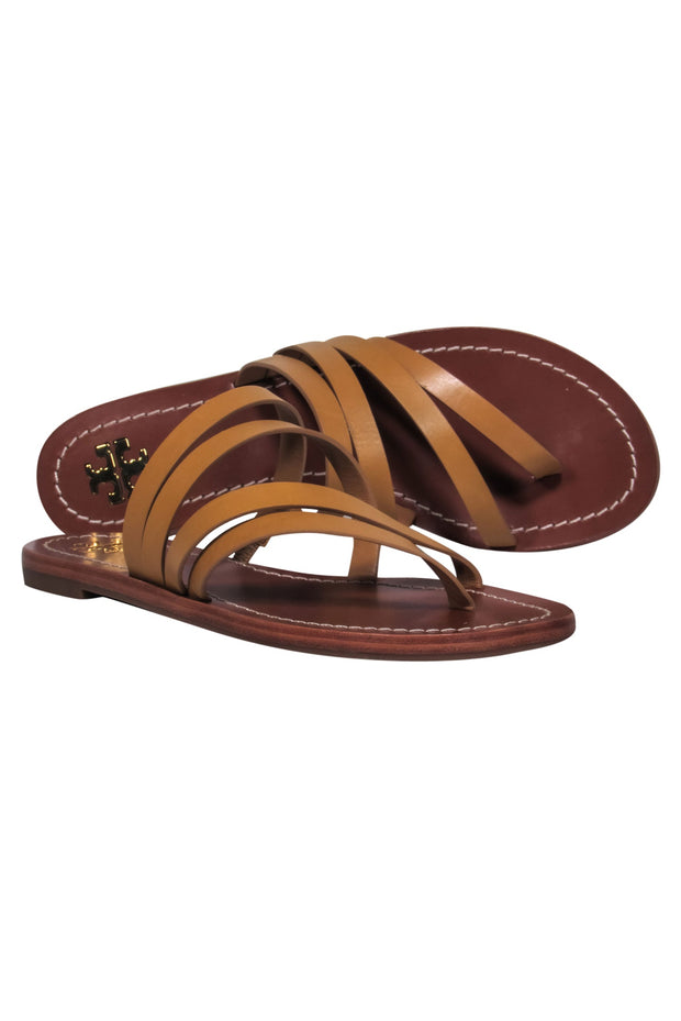 Tory Burch - Light Brown Leather Swirly Strap Slide Sandals Sz  –  Current Boutique
