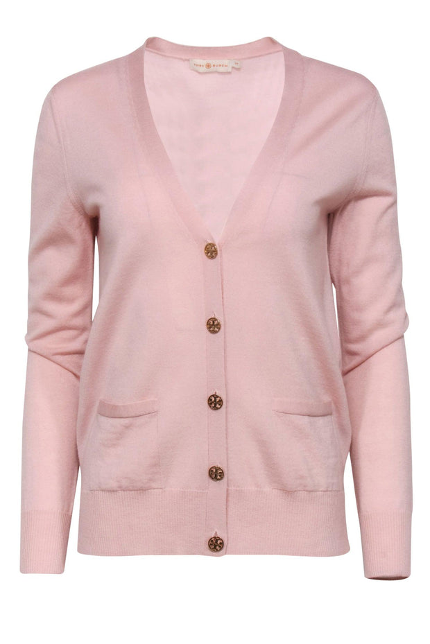 Tory Burch - Light Pink Button-Up Merino Wool Cardigan w/ Logo Buttons –  Current Boutique