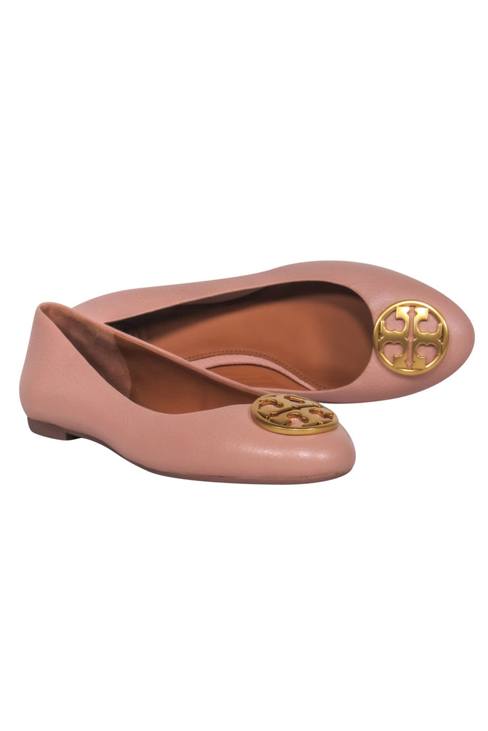 Tory Burch - Light Pink Pebbled Leather Flats w/ Gold Logo Sz 7 – Current  Boutique