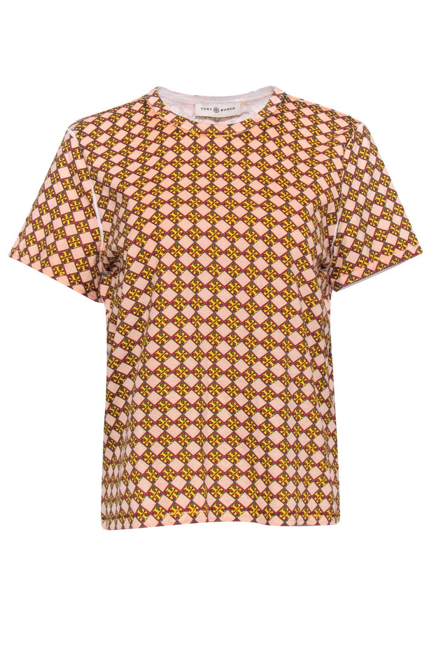 Tory Burch - Pink w/ Multicolor Log Print T-Shirt Sz L – Current Boutique