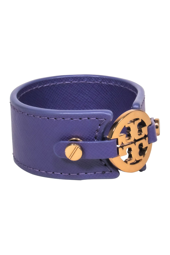 Tory Burch - Purple Leather Cuff w/ Gold Logo Bracelet – Current Boutique