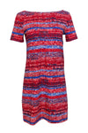 Bateau Neck Cotton Chevron Print Short Sleeves Sleeves Shift Dress