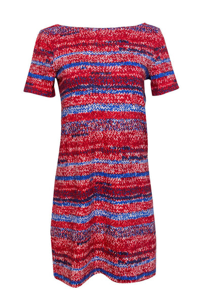 Cotton Short Sleeves Sleeves Bateau Neck Chevron Print Shift Dress