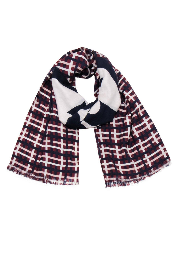 Tory Burch - Red, Navy & White Grid Plaid Scarf – Current Boutique