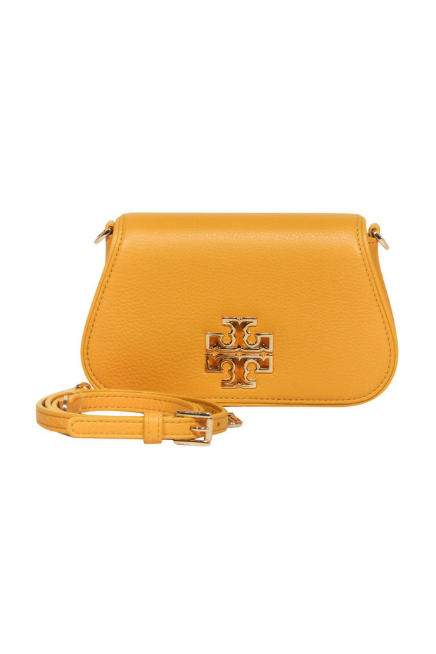 Tory Burch - Mini Britten Small Mustard Yellow Pebbled Leather Crossbody  