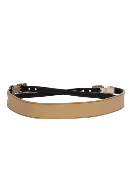 Tory Burch - Tan, Beige & Light Brown Colorblocked Double Buckle Belt –  Current Boutique