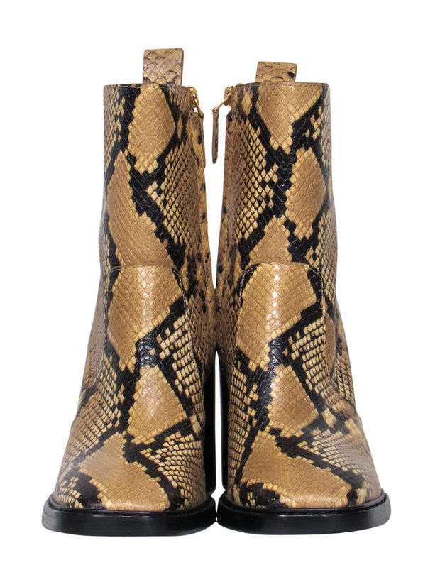 Tory Burch - Tan & Black Snakeskin Embossed Mid-Calf Heeled Booties Sz –  Current Boutique
