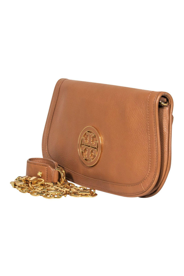 Tory Burch - Tan Pebbled Leather Crossbody w/ Chain Strap – Current Boutique