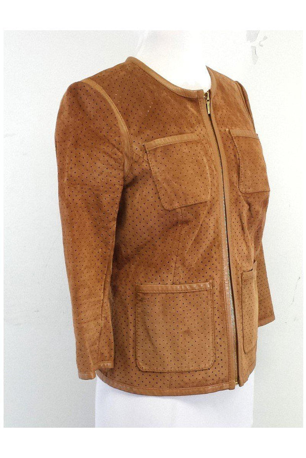 Tory Burch - Tan Perforated Leather Jacket Sz 4 – Current Boutique