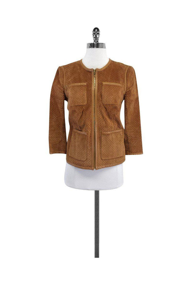 Tory Burch - Tan Perforated Leather Jacket Sz 4 – Current Boutique